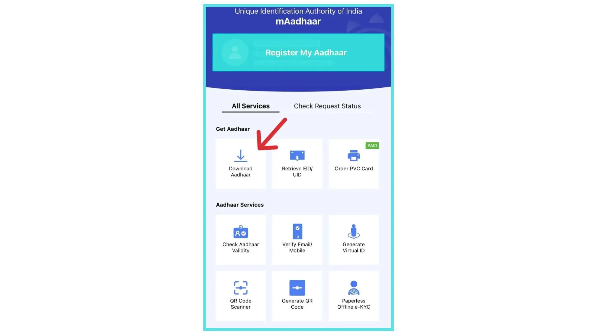 Aadhar Card Download - Get Aadhaar (Unique Identification Authority of India) 3 mAadhaar-Dashboard